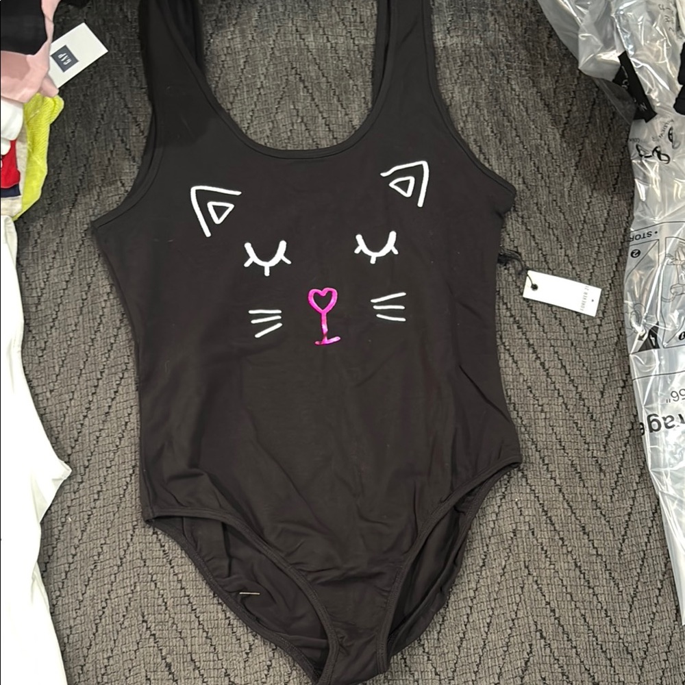 Black Cat Face Women’s One Piece Bodysuit
